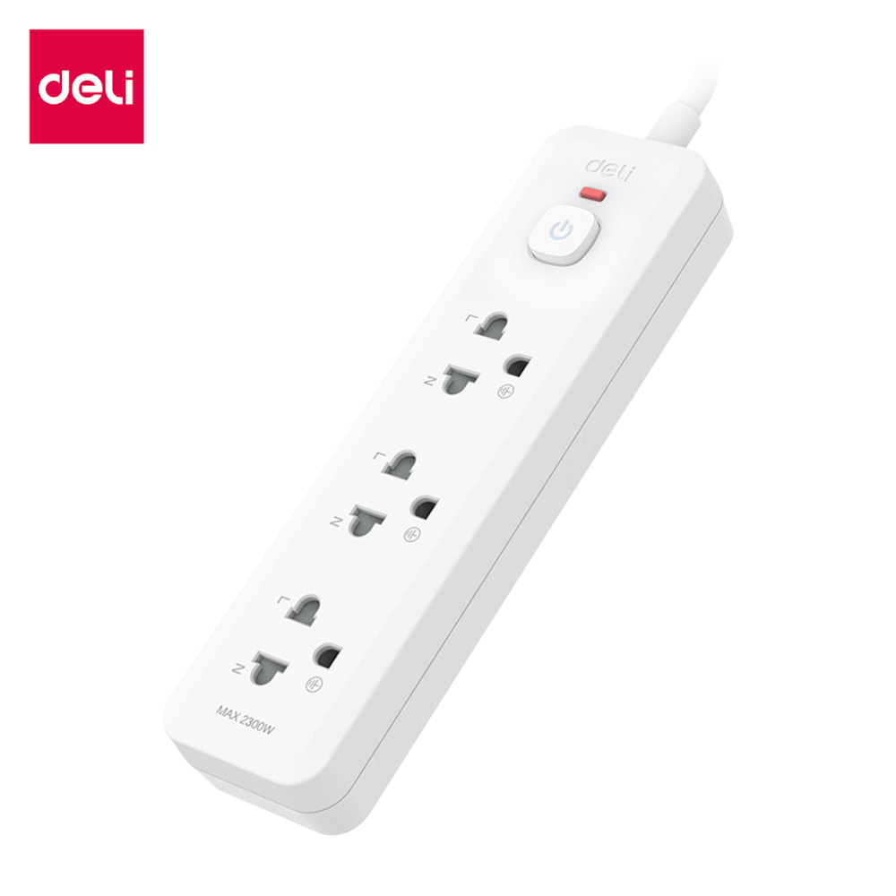 รางปลั๊กไฟ 3ช่อง 3M 1สวิตซ์ Deli CT480-GR-01 สีเทาอ่อน